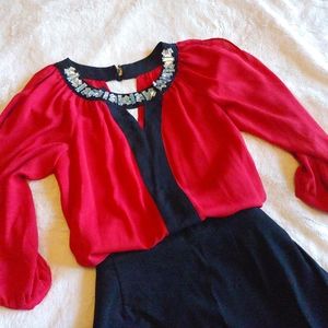 Red Open-Sleeve Blouse